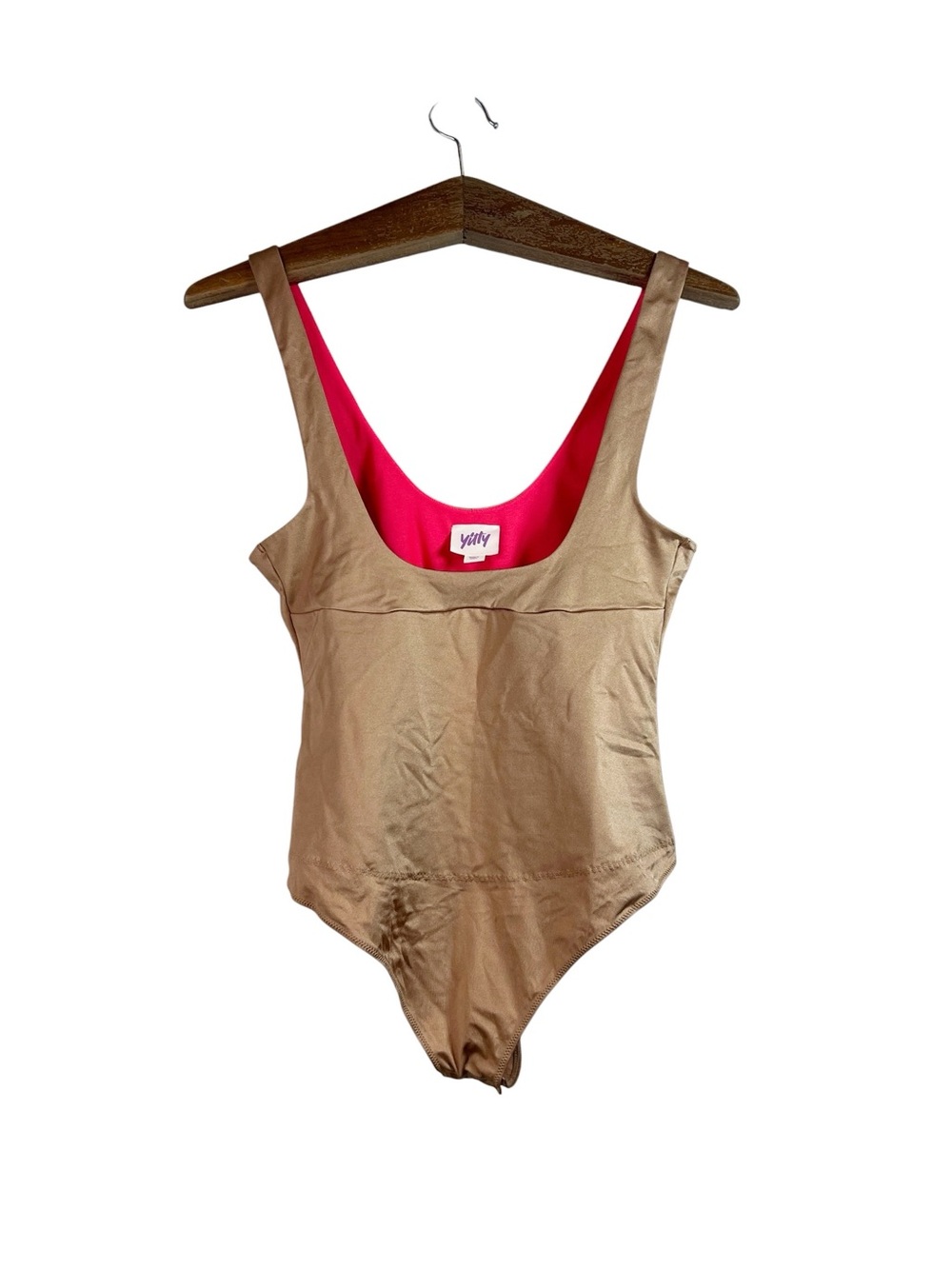 Yitty Headliner Shaping Open Bust Thong Bodysuit Size Large Brown Sugar